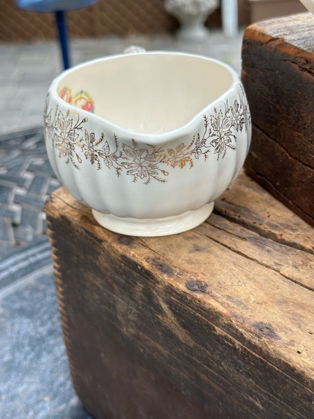 Vintage Franklin Ware Creamer Sugar Set 22K Gold Floral USA Mid Century - Picture 6 of 11